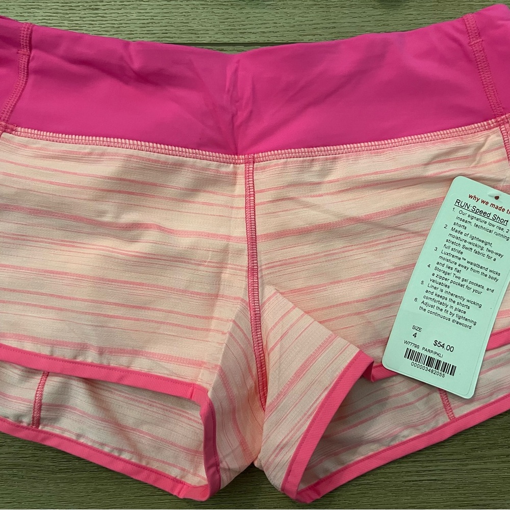 NWT Lululemon’s ORIGINAL fit speed shorts size 4